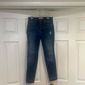 Madewell 10”‎ High Rise Skinny Jeans Eardley Medium Blue Wash distressed size 25